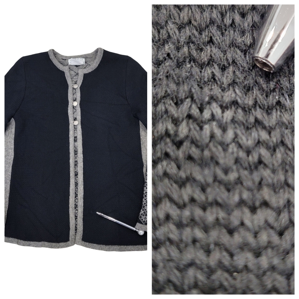 Handmade In Estonia 100% Wool Fair Isle Knit Cardigan Scandinavian Black Size S - Picture 16 of 17